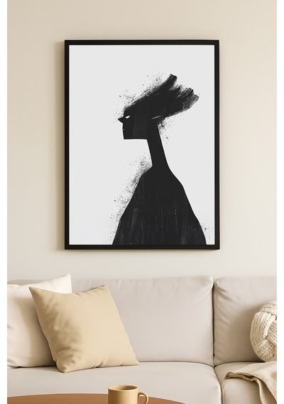 Heavy Thoughts Siyah Ahşap Çerçeveli Poster, Dekoratif Soyut Monokrom Duvar Tablosu