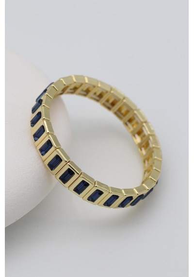 14k Gold Görünümlü Çelik Lastikli Bileklik Lacivert Taş Detaylı Kadın Bileklik Çok Renkli