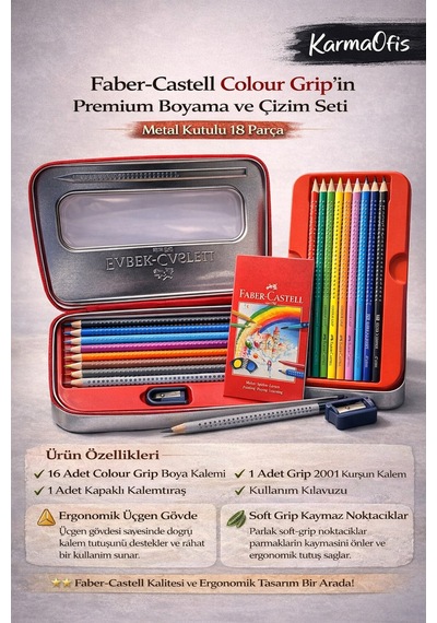 Faber-castell Colour Metal Kutulu Boyama Ve Çizim Seti 18 Parça Suda Çözünür Kalem
