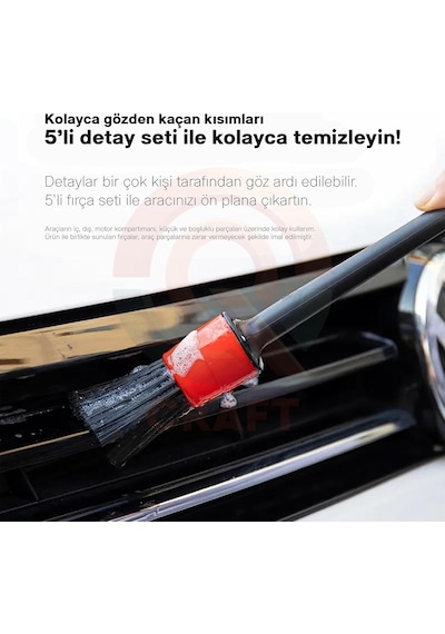 5 Parça Araç İçi Temizlik Fırça Seti Ve Yeşil Araç Havalandırma Temizleme Fırçası Hediyeli Deta Standart