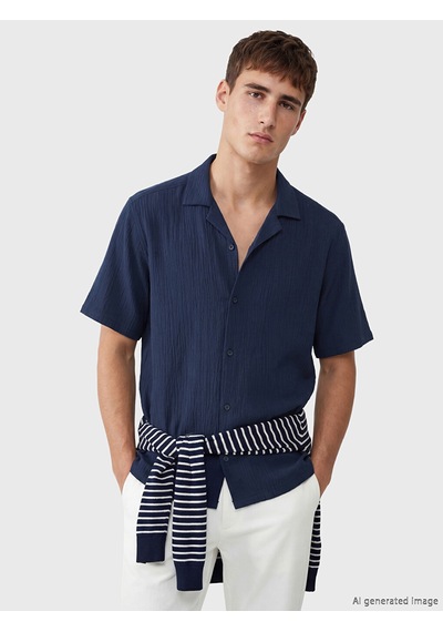 Lcw Vision İndigo Regular Fit Krinkle Erkek Gömlek