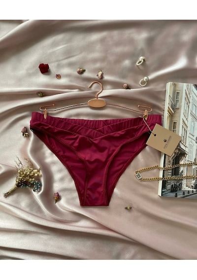 Kadın Rahat Kumaş Önü V Detaylı Günlük Kullanım Mikro Saten Slip- Bordo