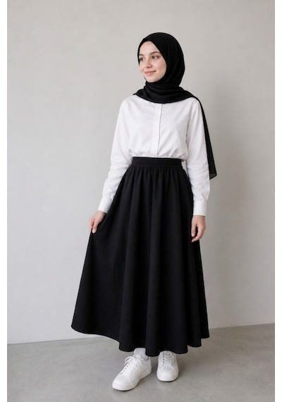 Angel&co. Girls Clothing Modest Uzun Kız Çocuk Mevsimlik Etek Siyah - 791131271 Siyah