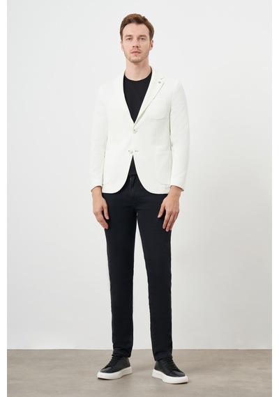 Morven Erkek Beyaz Örme Slim Fit Torba Cep Mono Yaka Spor Ceket Beyaz