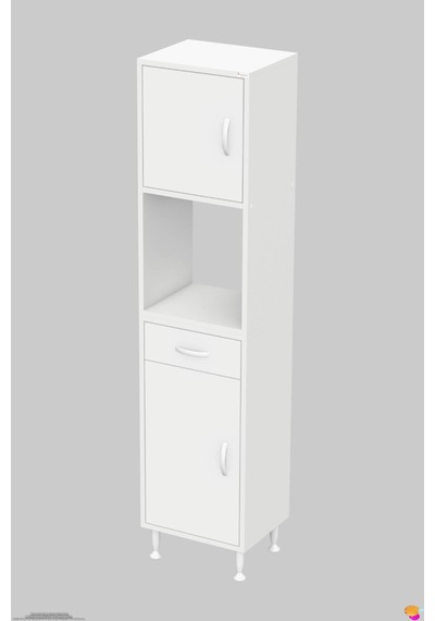Arda 50 Cm 2 Kapaklı 7 Raflı Ve Çekmeceli Çok Amaçlı Banyo Dolabı 50 Cm