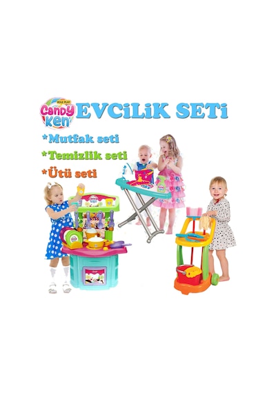 Oyuncak Candy Mutfak Seti Şef Mutfak Seti Ütü Seti Temizlik Set
