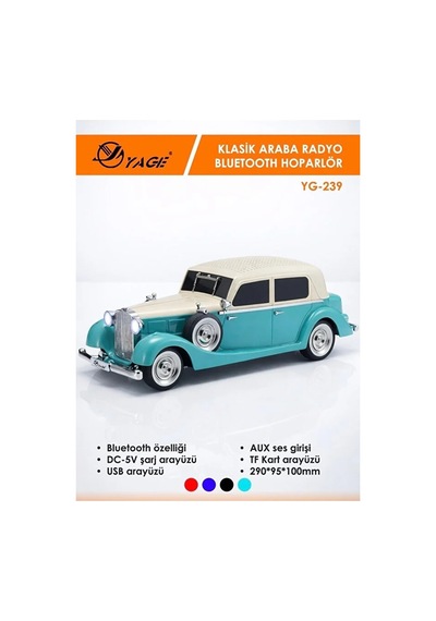 Klasik Model Araba Şeklinde Bluetooth Hoporlör, Radyo Ve Işıklı M