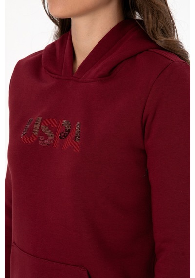 U.S. Polo Assn. Kadın Bordo Kapüşonlu Basic Sweatshirt 50307711-VR014