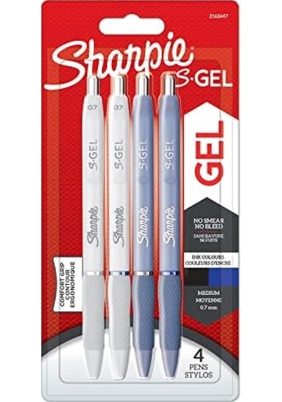 S-gel Jel Kalem 0.7 Mm Uç, Buz Mavisi & Beyaz İnci 4'lü Paket, Siyah & Mavi Mürekkep 124-Pembe