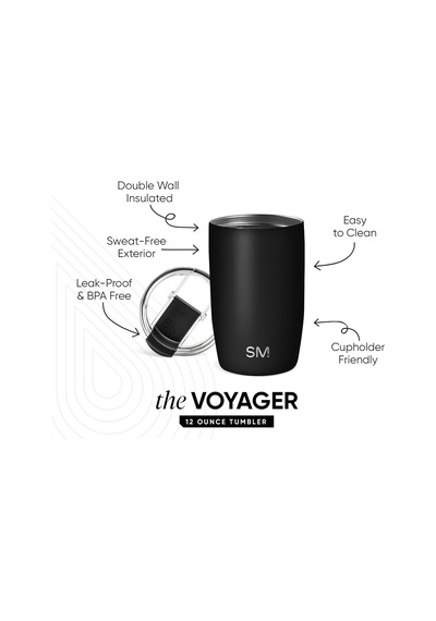 12 Oz Voyager Seyahat Kupası Bardak, Şeffaf Kapaklı Ve Pipetli - Kahve Fincanı Çocuk Vakum Yalıtımlı Şişe 18/8 Paslanmaz Çelik Hidro - Gece Siyahı