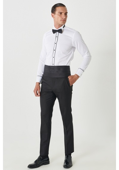 Ac&Co / Altınyıldız Classics Slim Fit Dar Kesim Mono Yaka Desenli Yelekli Smokin Takım Siyah
