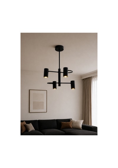 Aureon 4'lü Siyah Sarkıt Avize Modern Metal Silindir Başlıklı Dekoratif Salon Ve Yemek Masası Avizesi