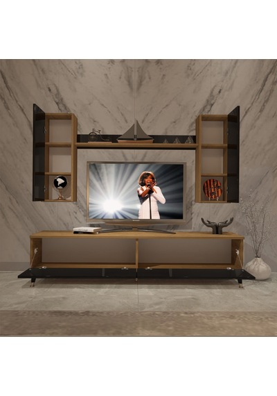 Decoraktiv Eko 7 Mdf Std Gold Tv Ünitesi Tv Sehpası Pera - Siyah