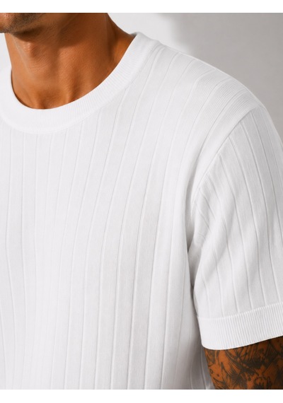 Ribana Erkek Kısa Kollu Fitilli Bisiklet Yaka Esnek T-shirt 26113 Beyaz