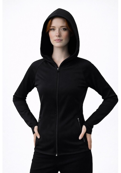 Axxel Kadın Siyah Şardonlu Dalgıç Sweatshirt Kapüşonlu-w1161