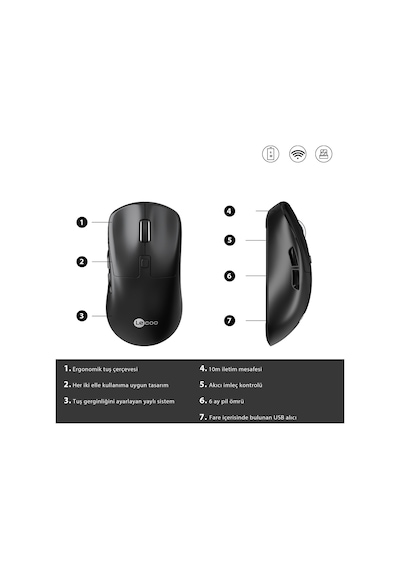 Lecoo WS216 Kablosuz 1600 Dpı 7 Tuşlu Optik Mouse