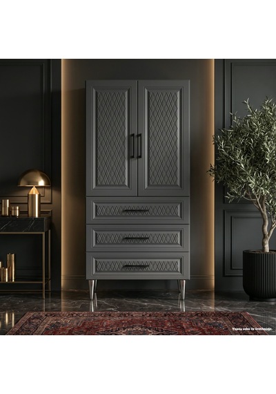 Burano Çok Amaçlı Dolap 60 Cm 2 Kapak 3 Çekmece Soft Antrasit - Çok Amaçlı Raflı Dolap Gri