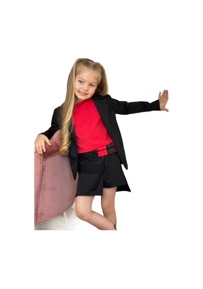 Quzucuk Kids Kız Çocuk Ceketli Kırmızı Şort Etek Takım Kırmızı