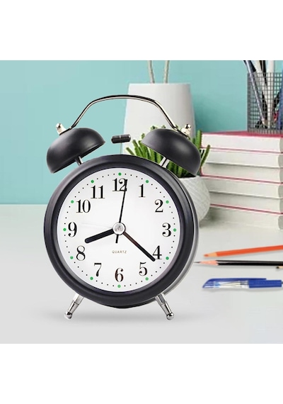 Valkyrie 16cm Büyük Boy Akar Saniyeli Alarm Çalar Saat - Nostaljik Masa Saati Siyah
