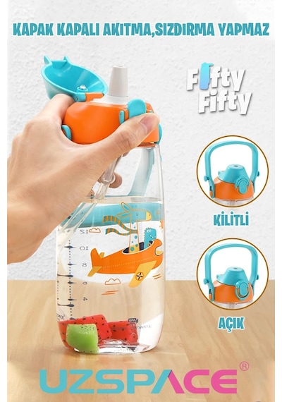 Uzspace Pipetli 500 Ml Boyun Askılı Tritan Çocuk Su Matarası -kutulu- Ffuz2201500 001