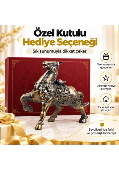 Lüks Alaşım Metal At Figürlü Kapaklı Dekoratif Küllük Ve Takı Saklama Kutusu Metal Biblo 25 X 20 Cm 73066474