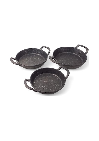 Deconox 3'lü Döküm Sahan Seti, 3'lü Yumurta, Omlet Tavası, 3 Boy Döküm Siyah Granit Sahan Tava 22cm-20cm-18cm Diğer