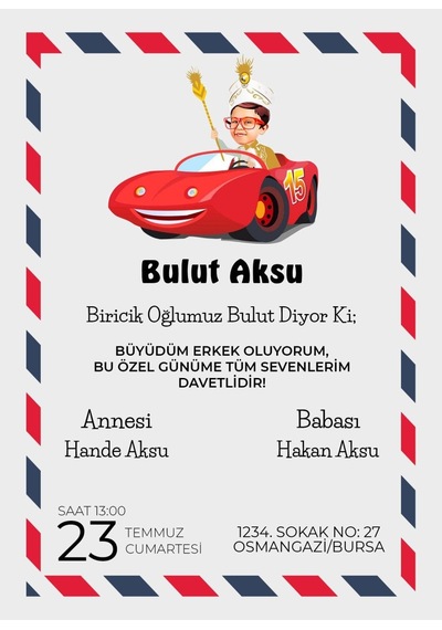 Bk Gift Kişiye Özel Bitmeyen Sünnet Davetiyesi Model 3