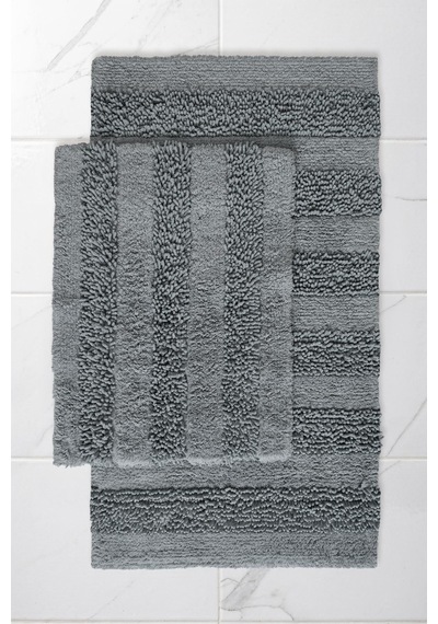 Macaroni 2'li Pamuk Banyo Paspas Seti Yumuşak Dokulu Gri Yıkanabilir 60x100 + 60x50cm, Mx001g