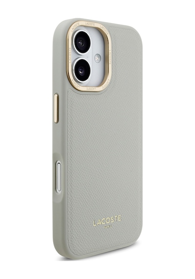 Apple Uyumlu iPhone 17 Kılıf Lacoste Lisanslı M-safe Özellikli Champs Elysees Pu Deri Tasarımlı Kapak Gri Gri