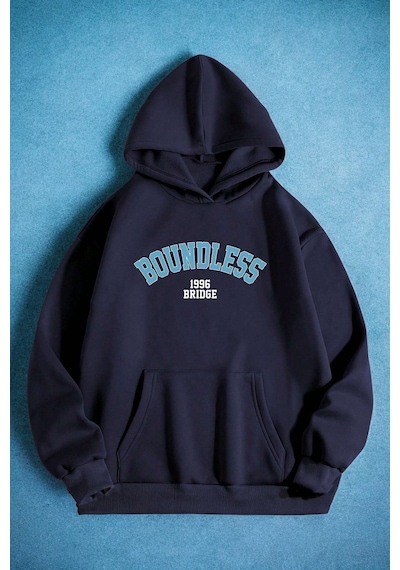 Uyguntarz Boundless 1996 Bridge Baskılı Oversize Sweatshirt Lacivert