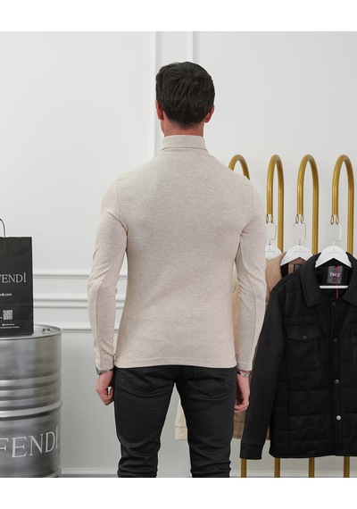 Modefendi Slim Fit İtalyan Kesim Tam Balıkçı Boğazlı Kazak Bej