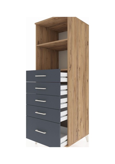 Kronos Dolap 2 Raflı 5 Çekmeceli 60x59x182 Çam-antrasit Atlas Çam