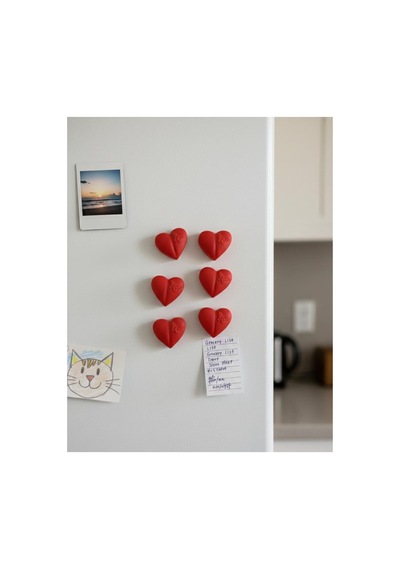 Kelebek Desenli Kırmızı Kalp Buzdolabı Magnet Seti - 6'lı Dekoratif Mıknatıslı