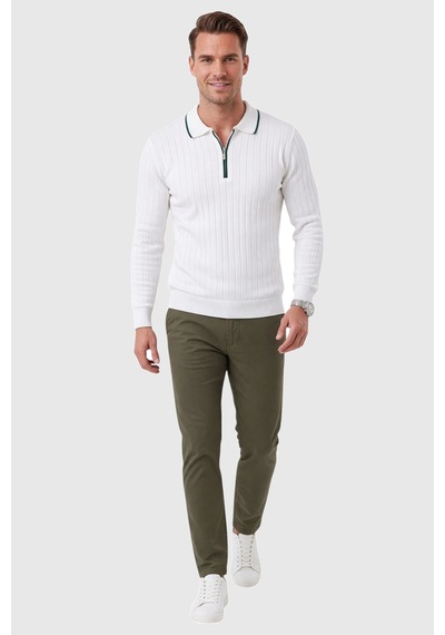 Rizzup Erkek Slim Fit Tüylenmeyen Çizgi Dokulu Beyaz Triko Kazak Fermuarlı Polo Yaka 2700401 Rizzup Erkek Slim Fit Tüylenmeyen Çizgi Dokulu Beyaz Triko Kazak Fermuarlı Polo Yaka 2700401