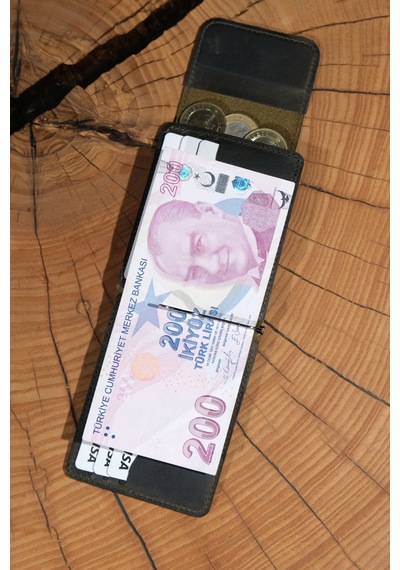 Lenax Leather Milano Hakiki Deri Cüzdan Kartlık Nakit Para Klipsli Bozuk Para Cepli Erkek Cüzdan Haki