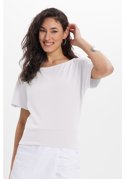 Tudors Kadın Slim Fit Dar Kesim Kısa Kollu Kayık Yaka Ekru Tişört-50567