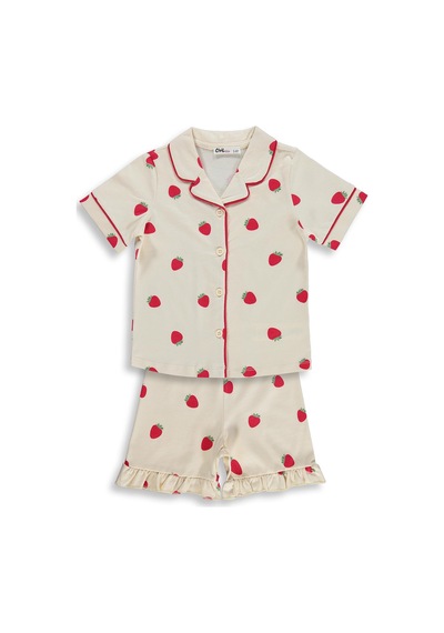 Civil Girls Çilek Desenli Şortlu 2-5 Yaş Pijama Takımı - Fil Dişi