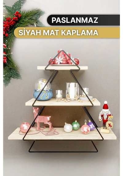 Düzenleyici Organizer Mutfak Rafı Banyo Rafı Masif Salon Duvar Rafı Siyah Mat Ahşap Ağaç Modeli