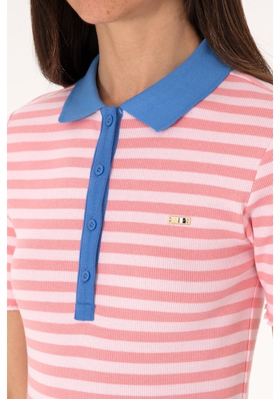 U.S. Polo Assn. Kadın Pembe Çizgili Polo Yaka Tişört 50306031-VR041