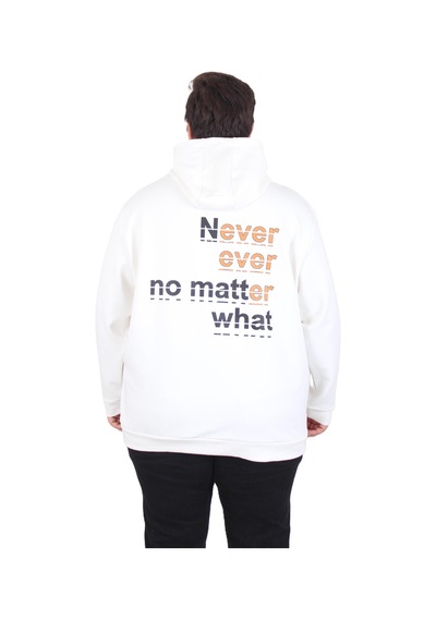 Moc Grande Mocgrande Büyük Beden Kapüşonlu Sweat Double Face Never 25706 Ekru Ekru