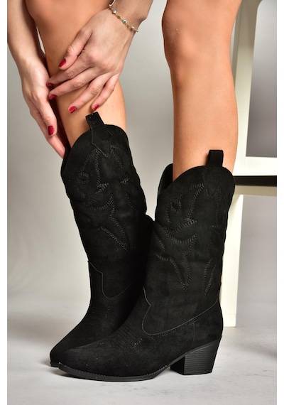 Fox Shoes T820088702 Siyah Süet Kovboy Model Kadın Çizme Siyah-Süet Fox Shoes T820088702 Siyah Süet Kovboy Model Kadın Çizme Siyah-Süet