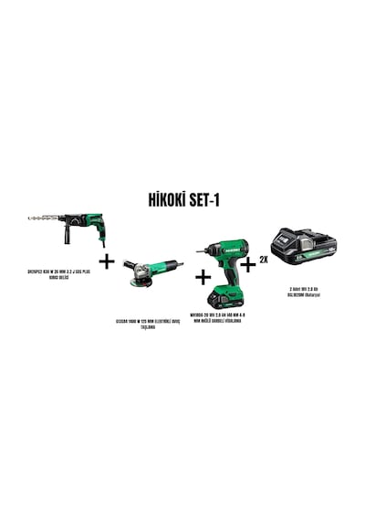 Hikoki Set-1 830W 26 MM 3.2J Sds Plus Kırıcı Delici + 1400W 125 MM Elektrikli Avuç Taşlama + 140 NM 4-8 MM Akülü Darbeli Vidalama