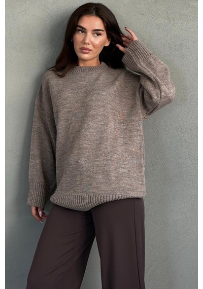 Madmext Vizon Bisiklet Yaka Oversize Uzun Kadın Triko Kazak Mg2890