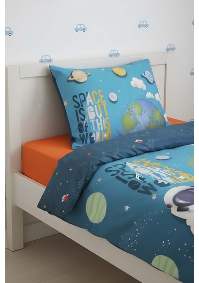 Little Astronot %100 Pamuklu Junior Tek Kişilik Nevresim Takımı Çok Renkli