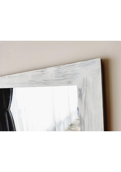 Dfn Wood Masif Ahşap Dikdörtgen Beyaz Dekoratif Duvar Salon Ofis Boy Aynası 100x40 Cm Diğer