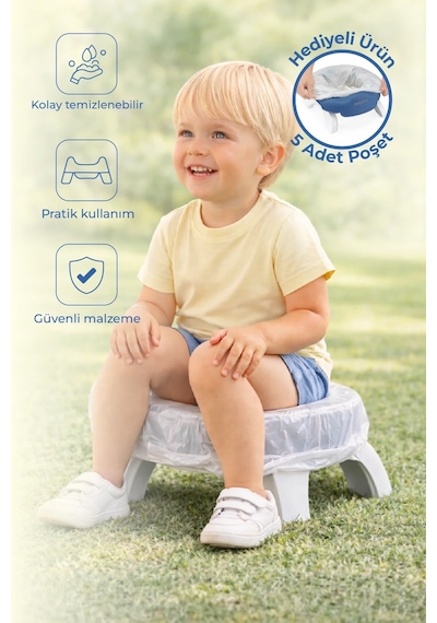 Babyjem 2 İn 1 Portatif Katlanabilir Seyahat Lazımlığı Klozet Adaptörü İndigo Mavi + 5 Hediye Poşet