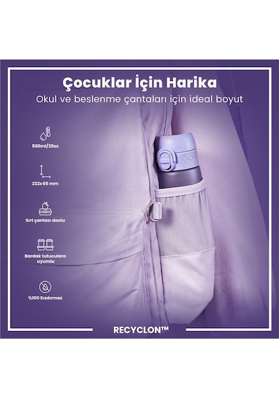 Ion8 - İnce Suluk - Açık Mor - 500 Ml - Sızdırmaz - Bpa İçermeyen