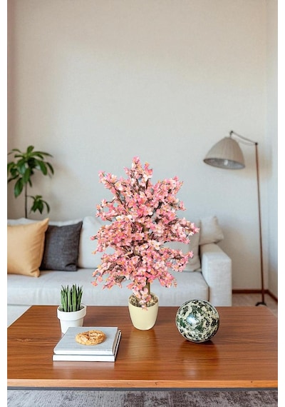 Yapay Çiçekçiniz Yoğun Yapraklı 60 Cm Yapay Sakura Bahar Dalı Ağacı pembe