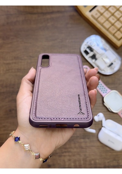 Samsung Galaxy A70 Uyumlu Premium Deri Dokulu Darbelere Karşı Dayanıklı Nazal Silikon Kılıf Mor