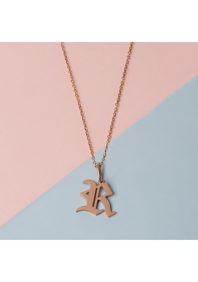 Kuyumcudukkani "force Zincirli İsim Kolye"büyük Harf Old English Font-33227-r-for Rose Gold